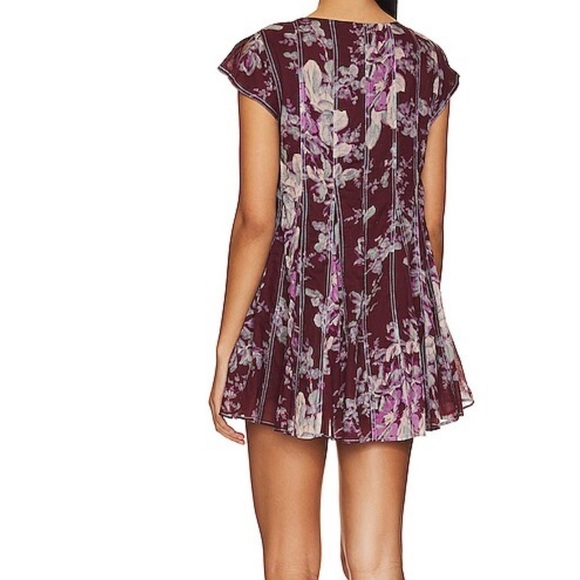 Free People BOHO Sully Mini Dress Purple Floral Print Flared Raisin Sz XS - Picture 2 of 11